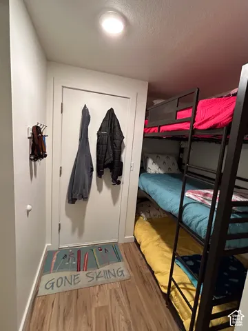 Wood-finish flooring with recessed ceiling lighting