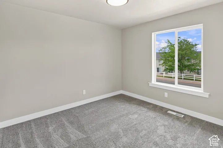 Neutral wall paint, plush carpeting, white trim, and a window with natural light