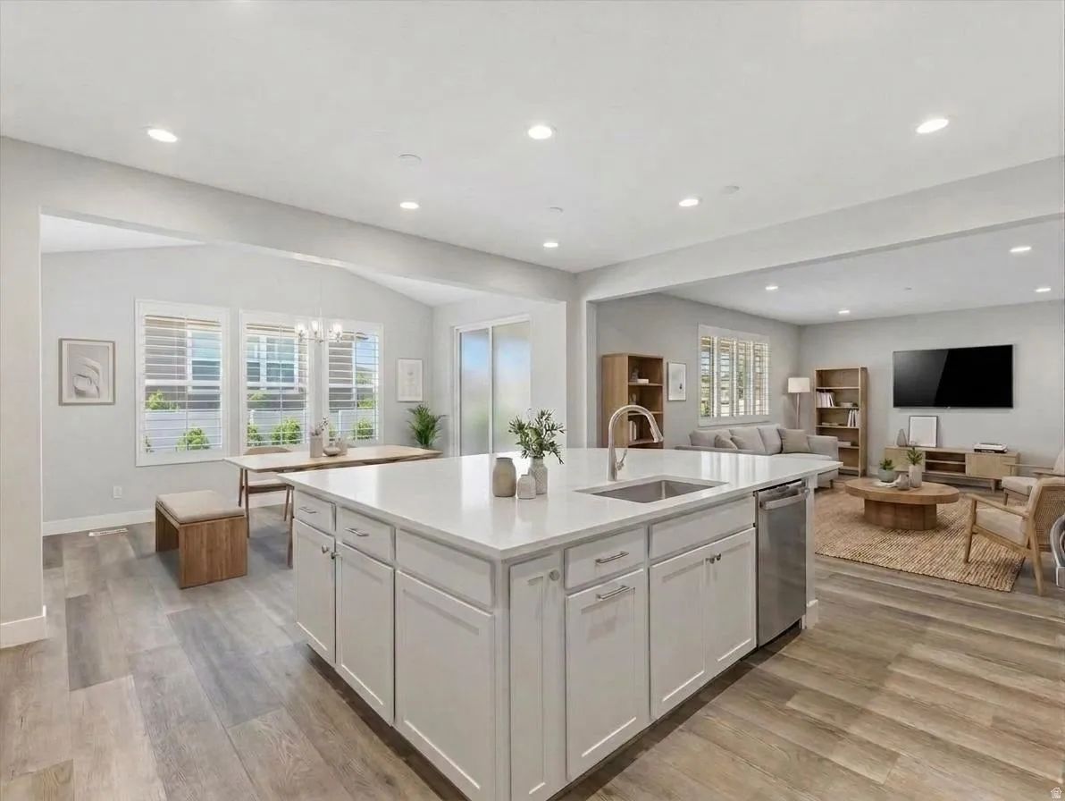 Virtually Staged Kitchen/Dining/Living Room