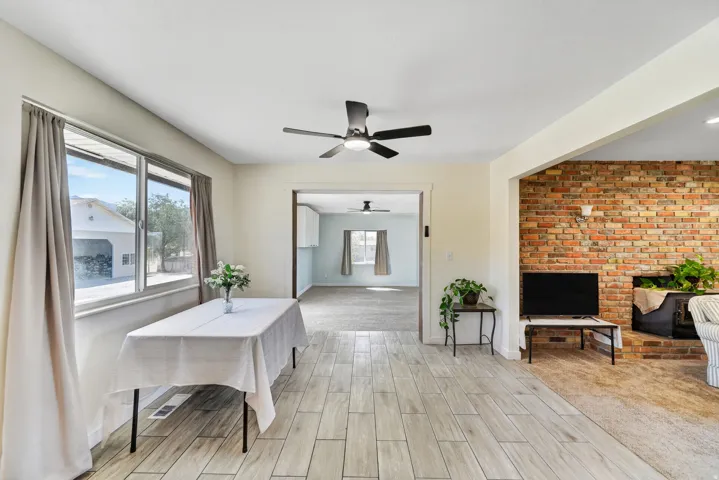 Wood-look tile flooring in a neutral tone