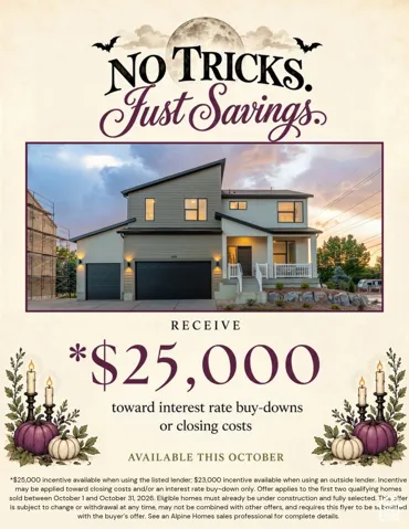 Real Estate Promotional Flyer. Illustrating a property with details of a financial incentive for purchasers