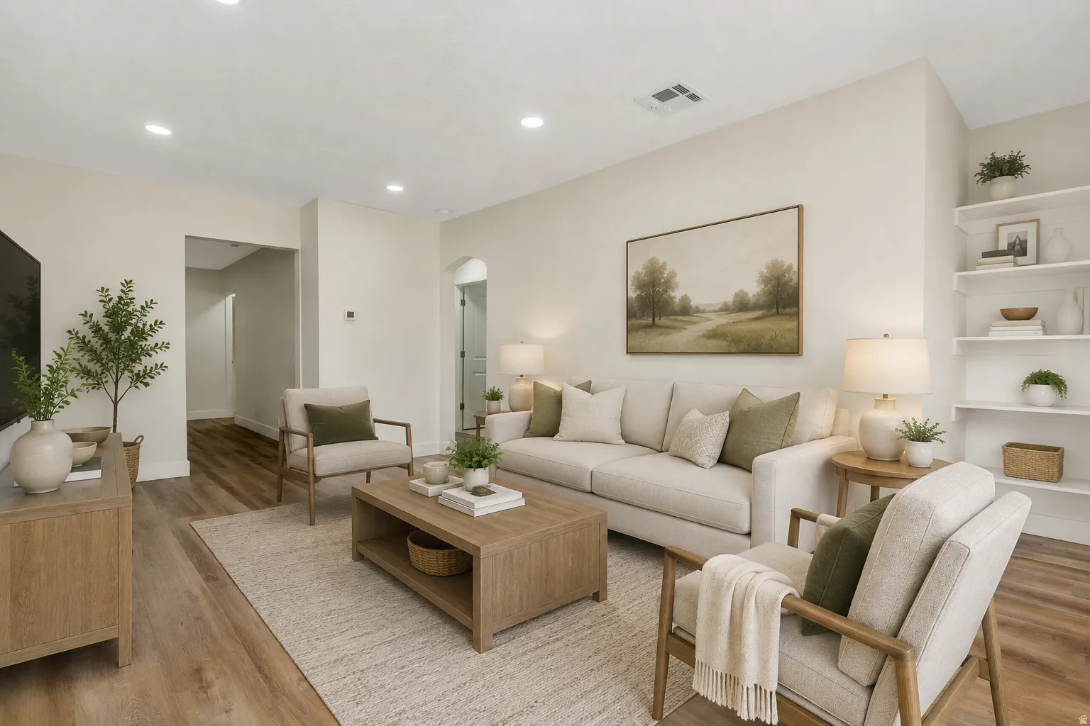 Virtual staging. None of the items ni the picture are at the property  Neutral wall tones