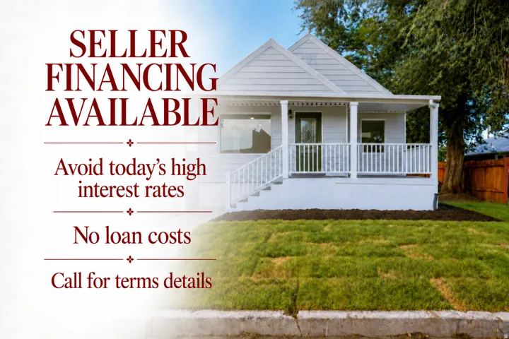 Marketing Graphic. Promoting seller financing options for the property, including interest rate and cost considerations