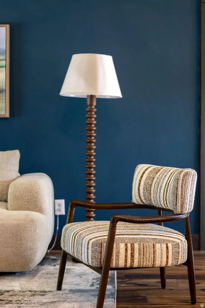Dark accent wall with a power outlet