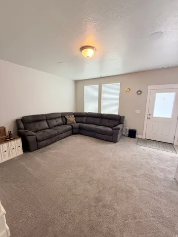 Recessed ceiling lighting, flush mount ceiling fixture, and twin windows with horizontal blinds
