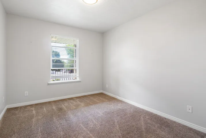 Neutral-toned wall paint and textured carpeting