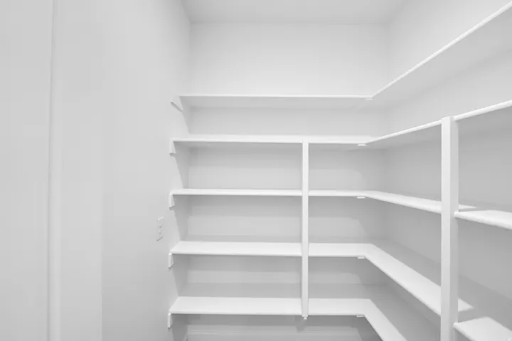 Built-in shelving with multiple storage levels, providing extensive organization