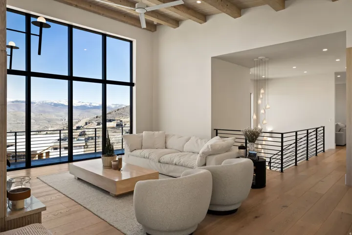 Vaulted ceiling with exposed wood beams