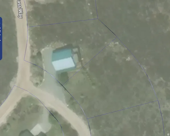 Property Survey, Aerial View. Displaying the property boundaries and structures from an overhead perspective