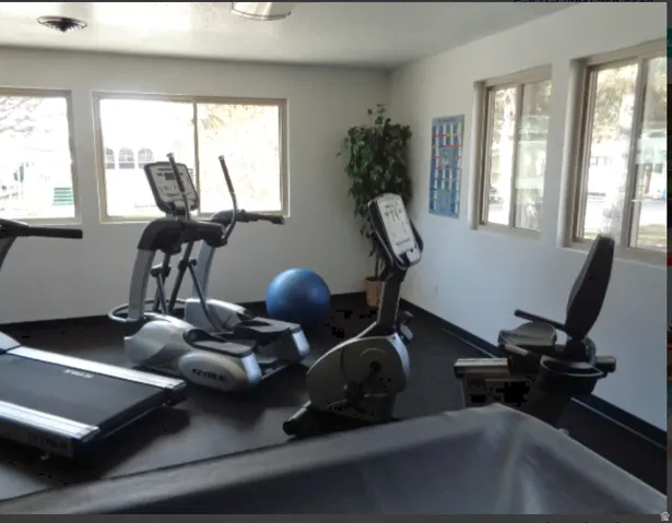 Room featuring multiple windows, white walls, and a dark floor