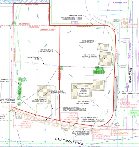 Site Plan. Illustrating proposed demolition and property boundary stabilization for the property