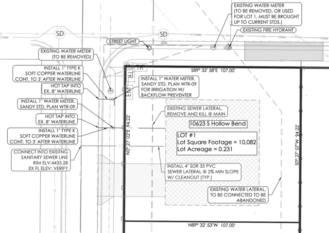 Site Plan. Detailing utility infrastructure, lot dimensions, and property identifiers for the property
