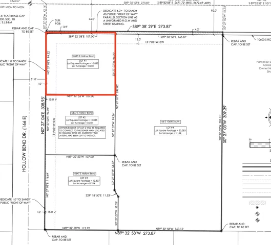 Plat Map, Lot 1. Indicating square footage and acreage of the property