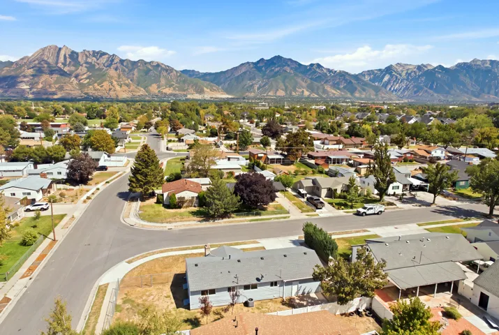 Residential neighborhood with varied rooflines and mature landscaping