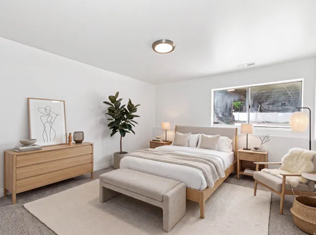 Recessed window with a white frame