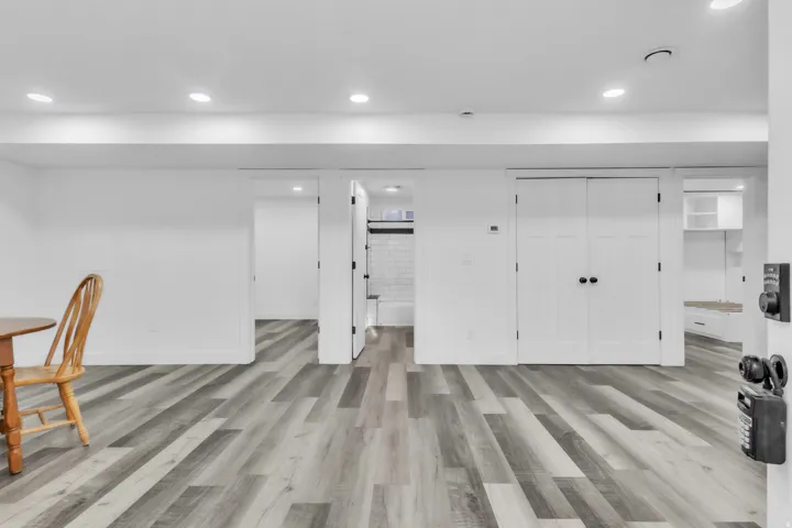Unit B pantry, dining area, living area