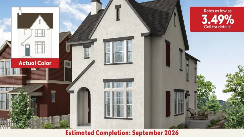 Promotional Material. Displaying a property rendering with color specifications, interest rate information, and estimated completion date