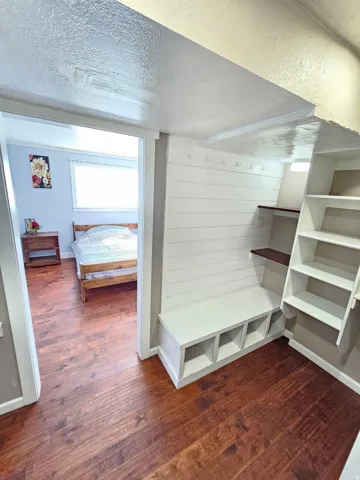 Wood-finish flooring throughout