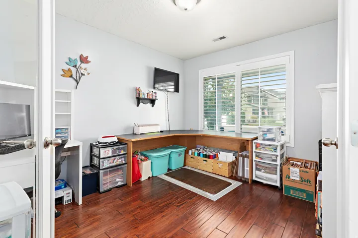 Wood-finish flooring with light-toned walls