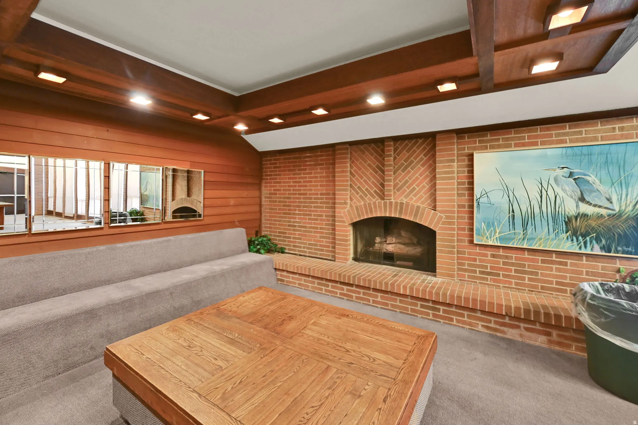 Brick fireplace with an arched firebox