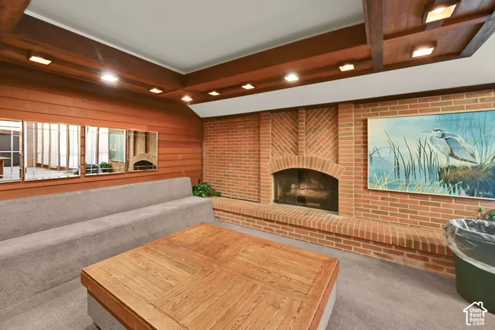 Brick fireplace with an arched firebox