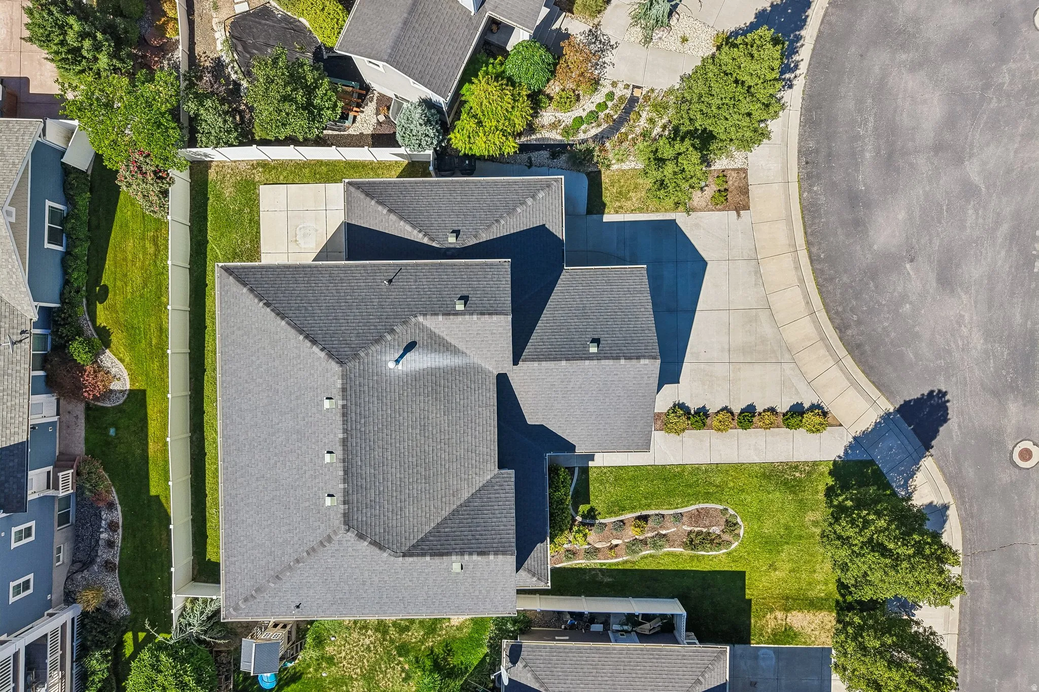 Asphalt shingle roof with multiple gables