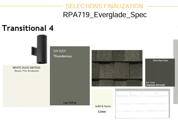 Selections Finalization Document. Detailing exterior material and color specifications for the property