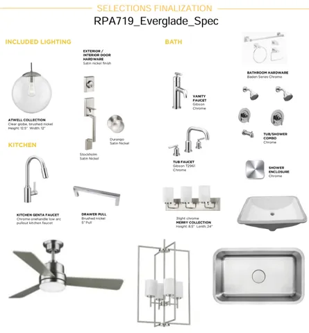 Selections Finalization document. Detailing various fixtures and finishes for the property