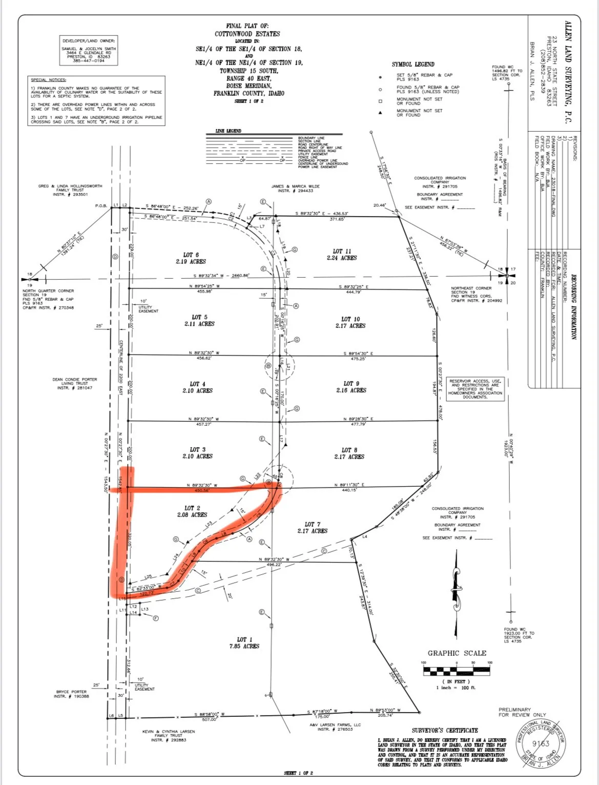 Final Plat. Illustrating the subdivision of a land parcel into multiple lots with associated easements and boundaries