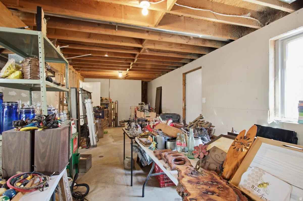Unfinished basement. Owner is selling the items organized in the basement.