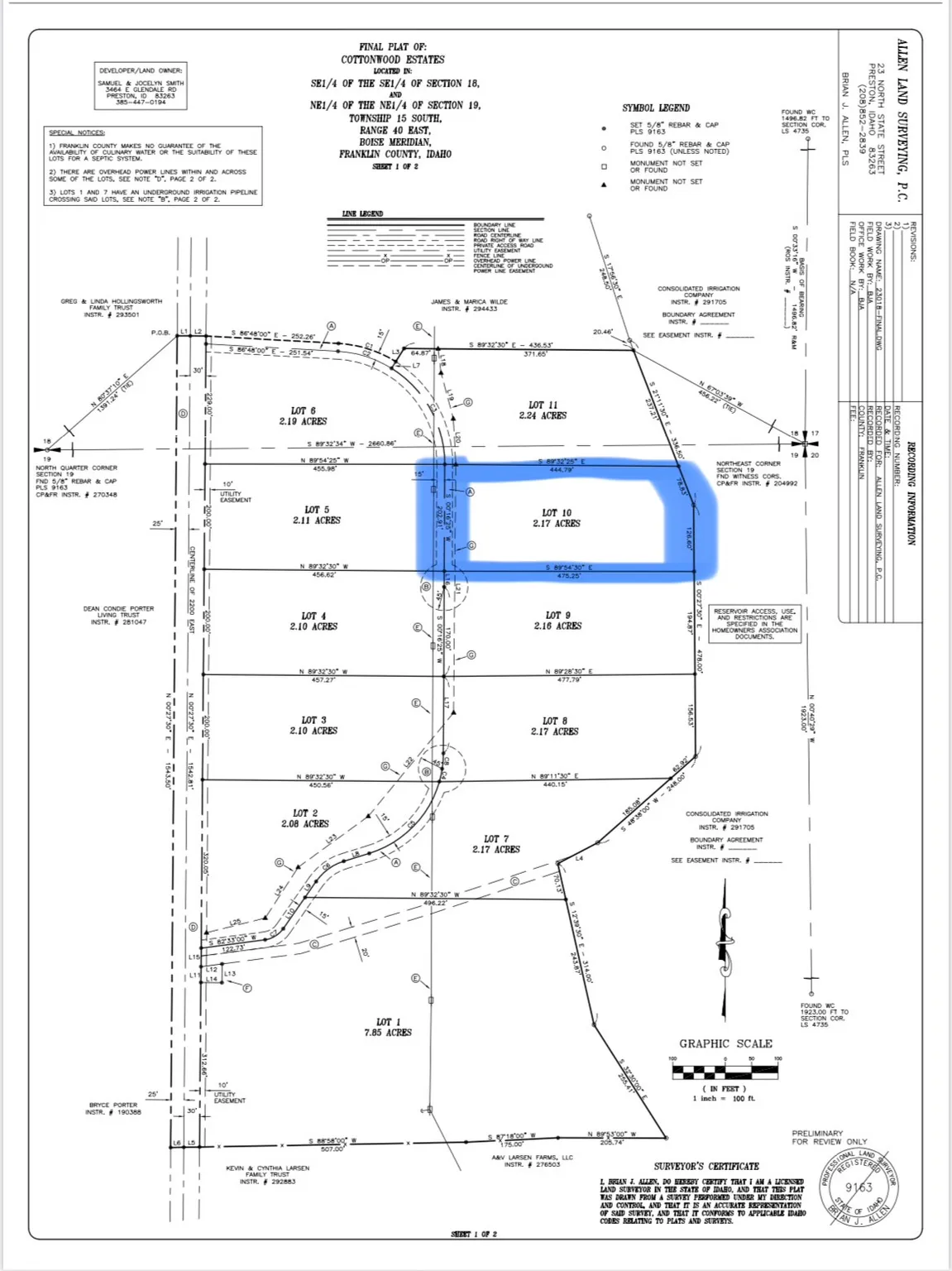 Final Plat Map. Displaying the subdivision of a property into multiple lots with associated acreage and boundary details