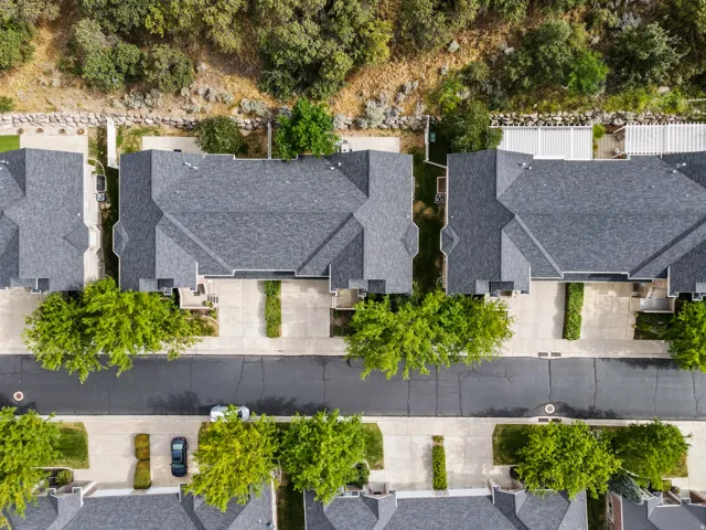 Residential community with mature landscaping and paved roadways