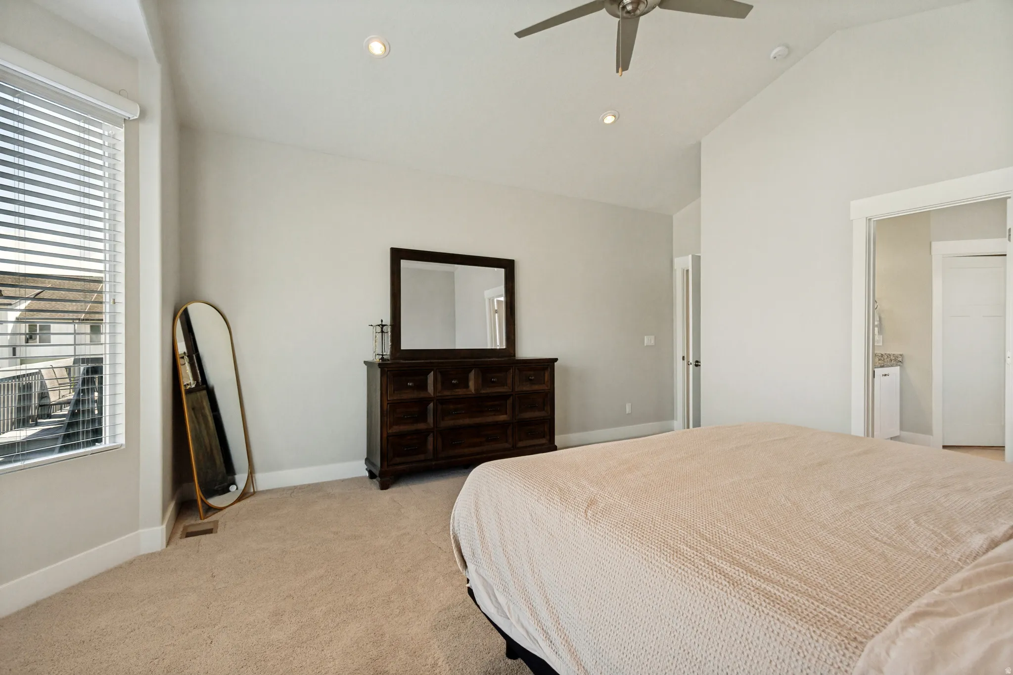 Carpeted flooring with recessed lighting