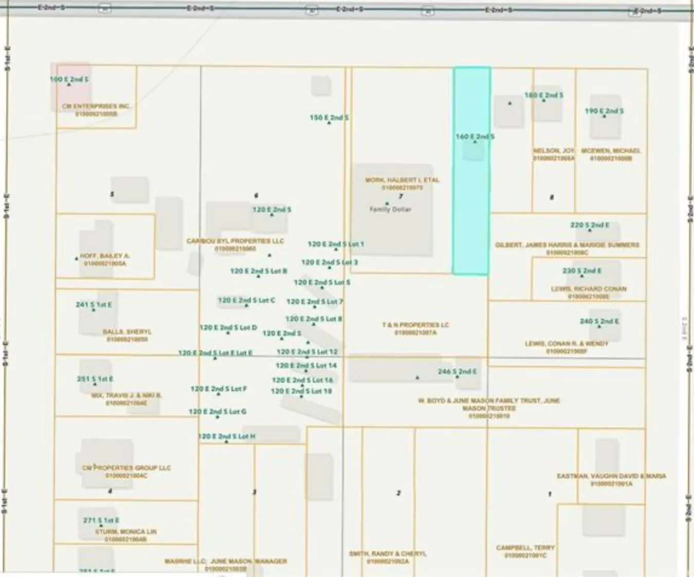 Plat map. Illustrating property boundaries and ownership information for various parcels