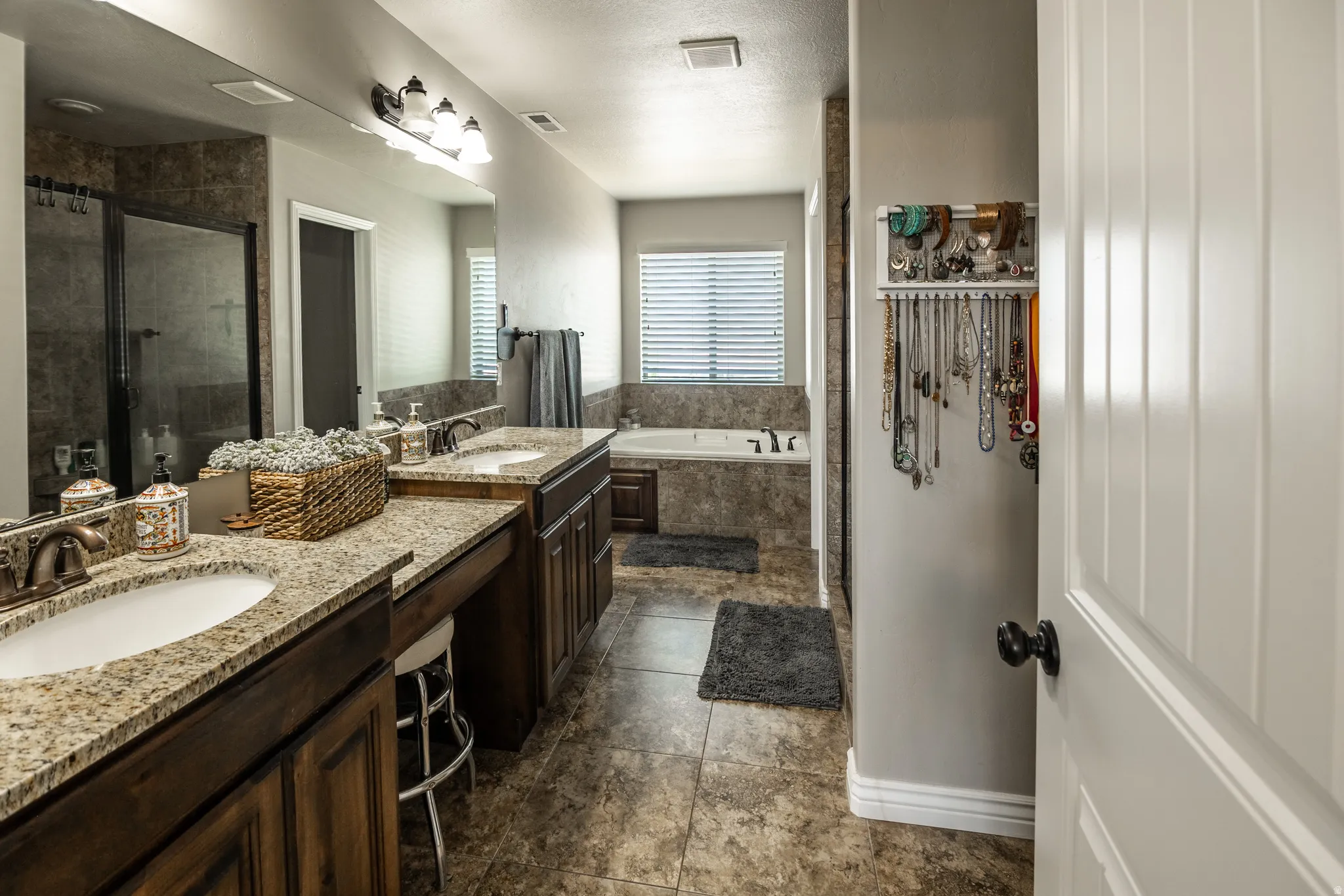Dual sink vanity with stone countertops