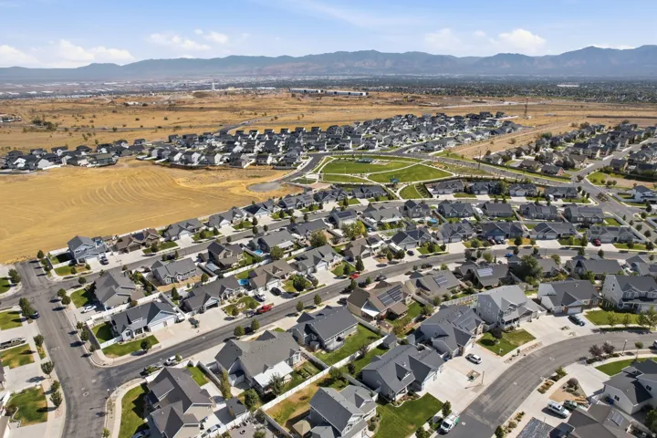 Residential development with uniform housing and paved roadways