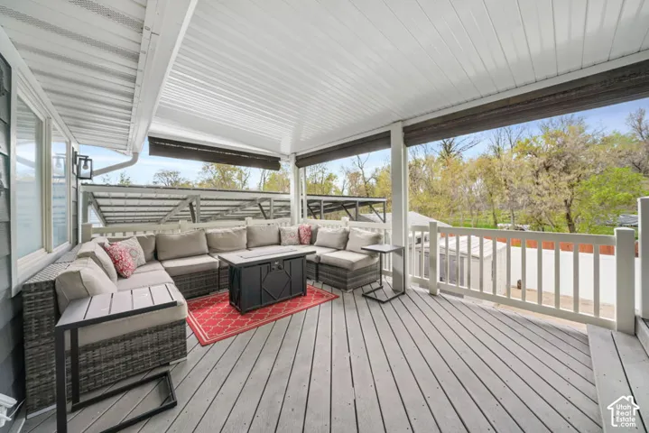 Covered back deck with sun shades up
