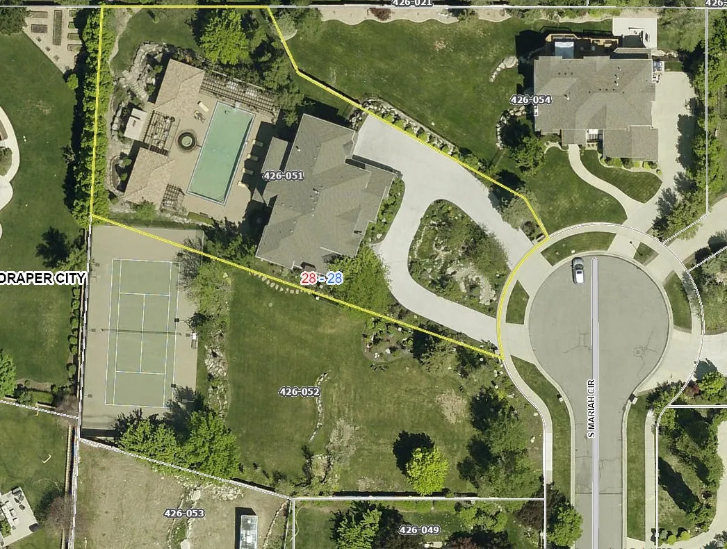 Aerial Plat Map. Displaying the property boundaries and surrounding parcels with identifying numbers