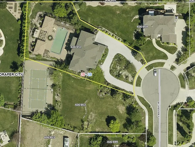 Aerial Plat Map. Displaying the property boundaries and surrounding parcels with identifying numbers