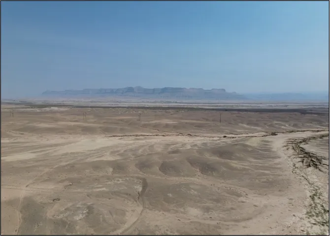 Expansive desert landscape featuring rugged terrain and distant mountain ranges