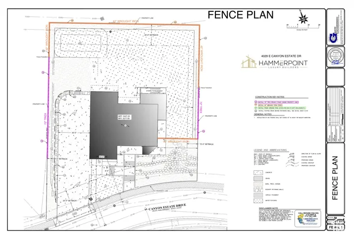 Fence Plan. Technical illustration of site boundaries and material specifications for the property