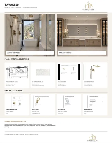 Design and Finish Specification. Outlining material selections and fixture components for the primary suite of the property