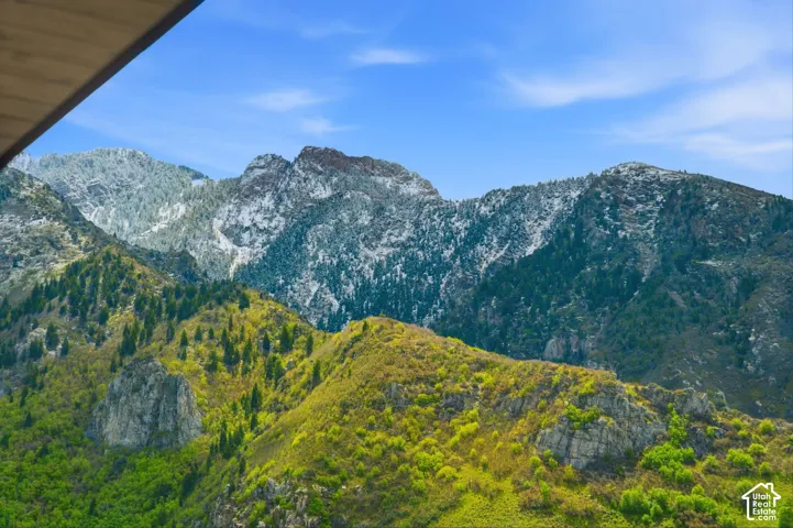 Mountain range with a blue sky background