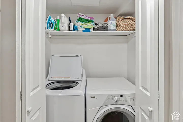 Laundry closet with a built-in shelf