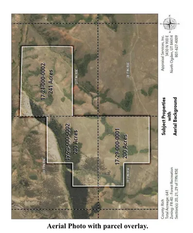 Aerial Photo with Parcel Overlay. Depicting the property, parcel boundaries, and acreage figures