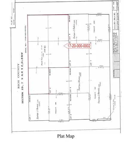 Plat Map. Illustrating property divisions, ownership details, and parcel identification numbers for the specified county and section