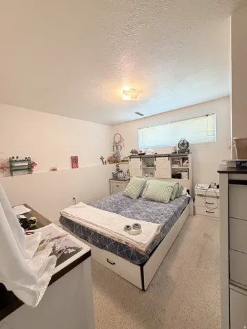 White walls, recessed window, and a ceiling-mounted light fixture