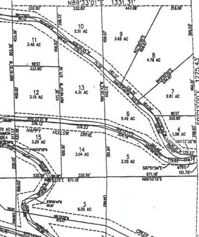 Survey Plat. Illustrating parcel divisions, dimensions, and acreage for the property