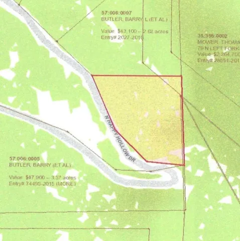 Plat Map. Illustrating the boundaries and identifying information of the property, including parcel numbers, owner details, and acreage