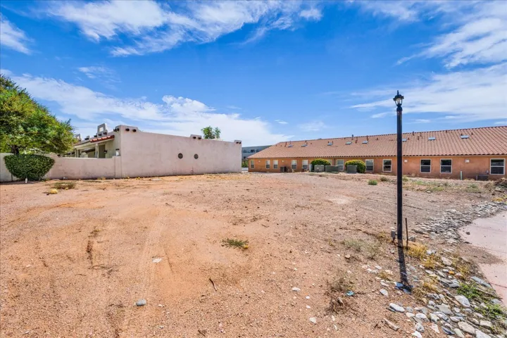 Expansive undeveloped lot featuring a paved border and a street lamp